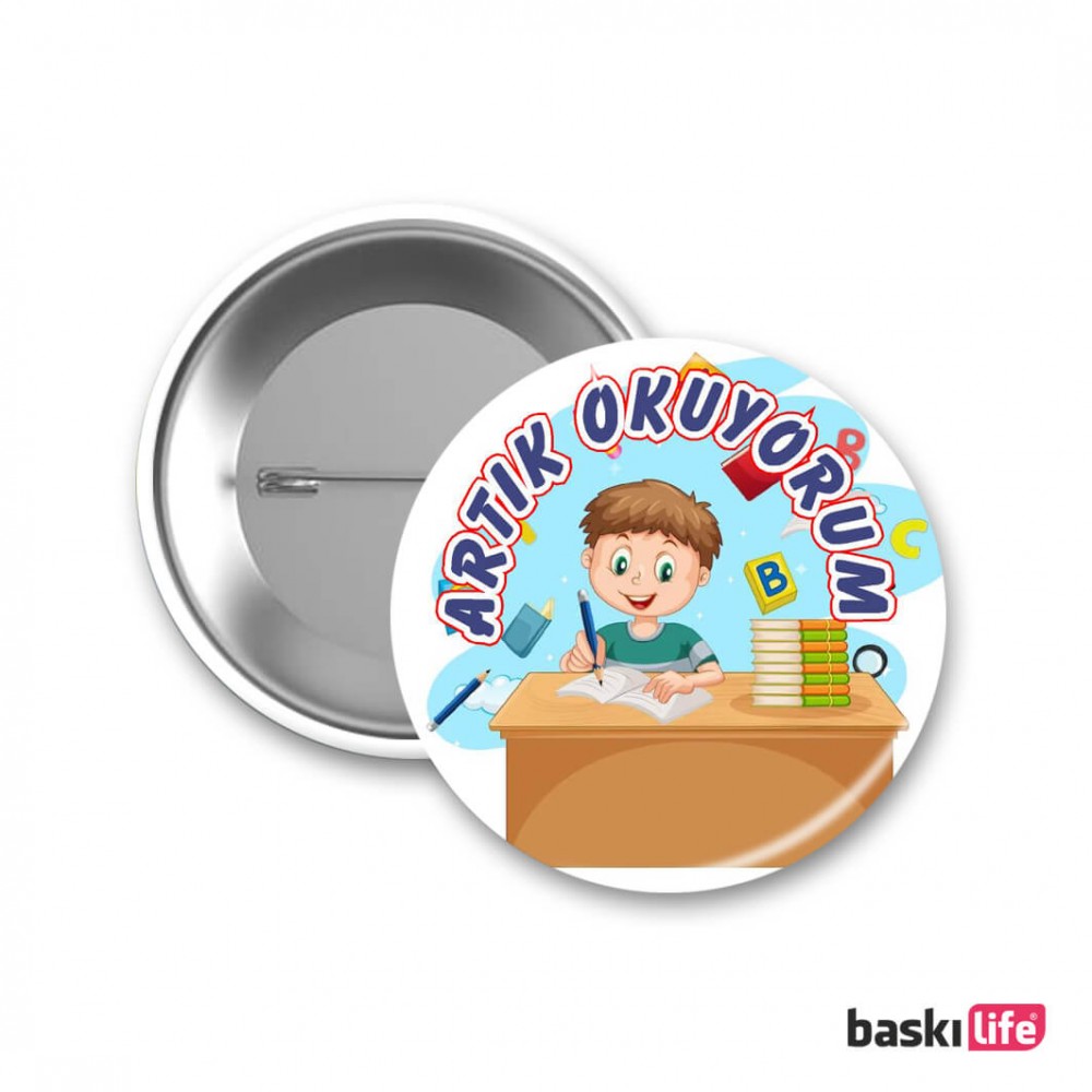 Artık Okuyorum İğneli Rozet Okul Temalı 58 mm - 1 Adet