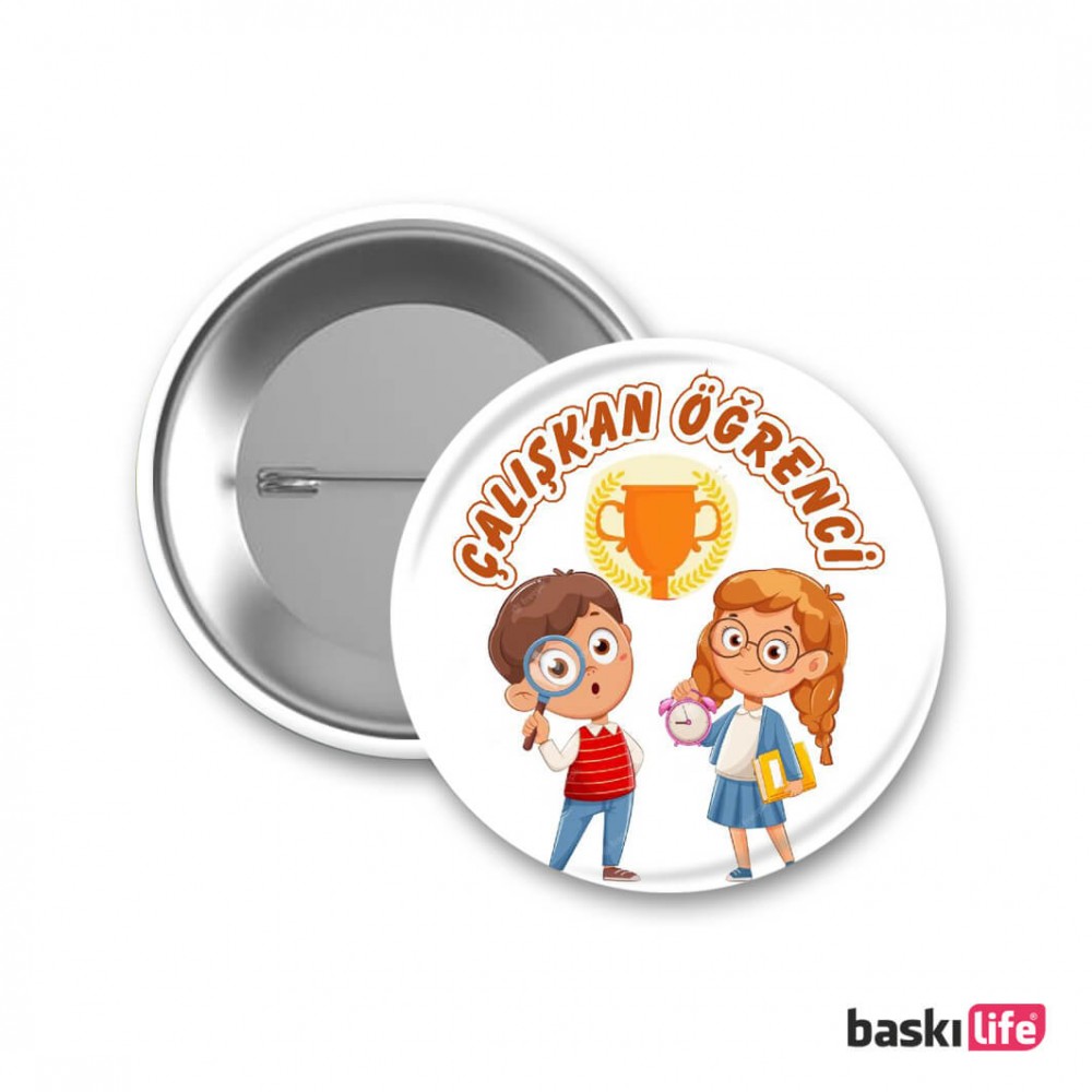 Çalışkan Öğrenci İğneli Rozet Okul Temalı 58 mm - 1 Adet
