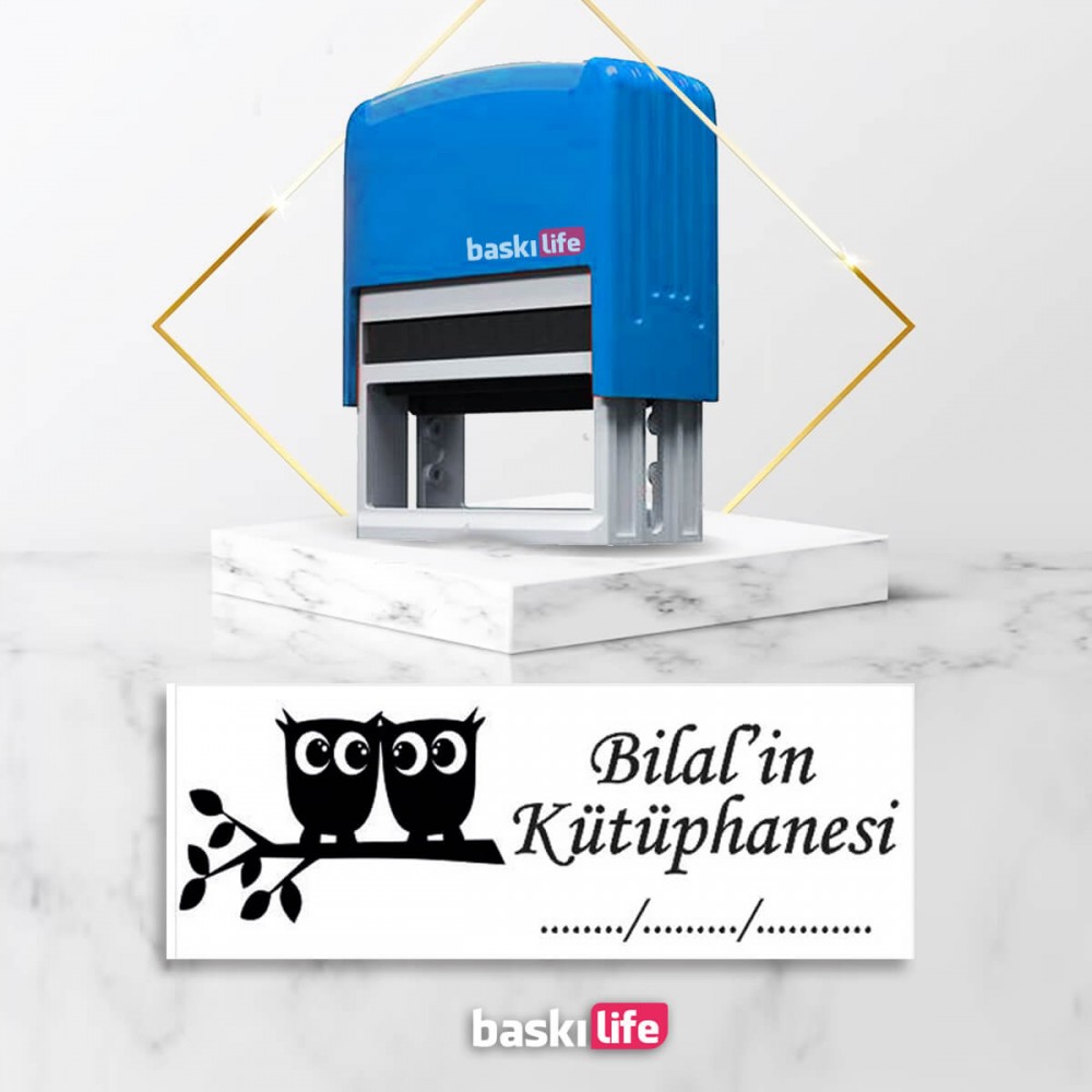 Baykuşlar Otomatik Kitap Mührü Kitap Damgası Kişiye Özel Kaşe 