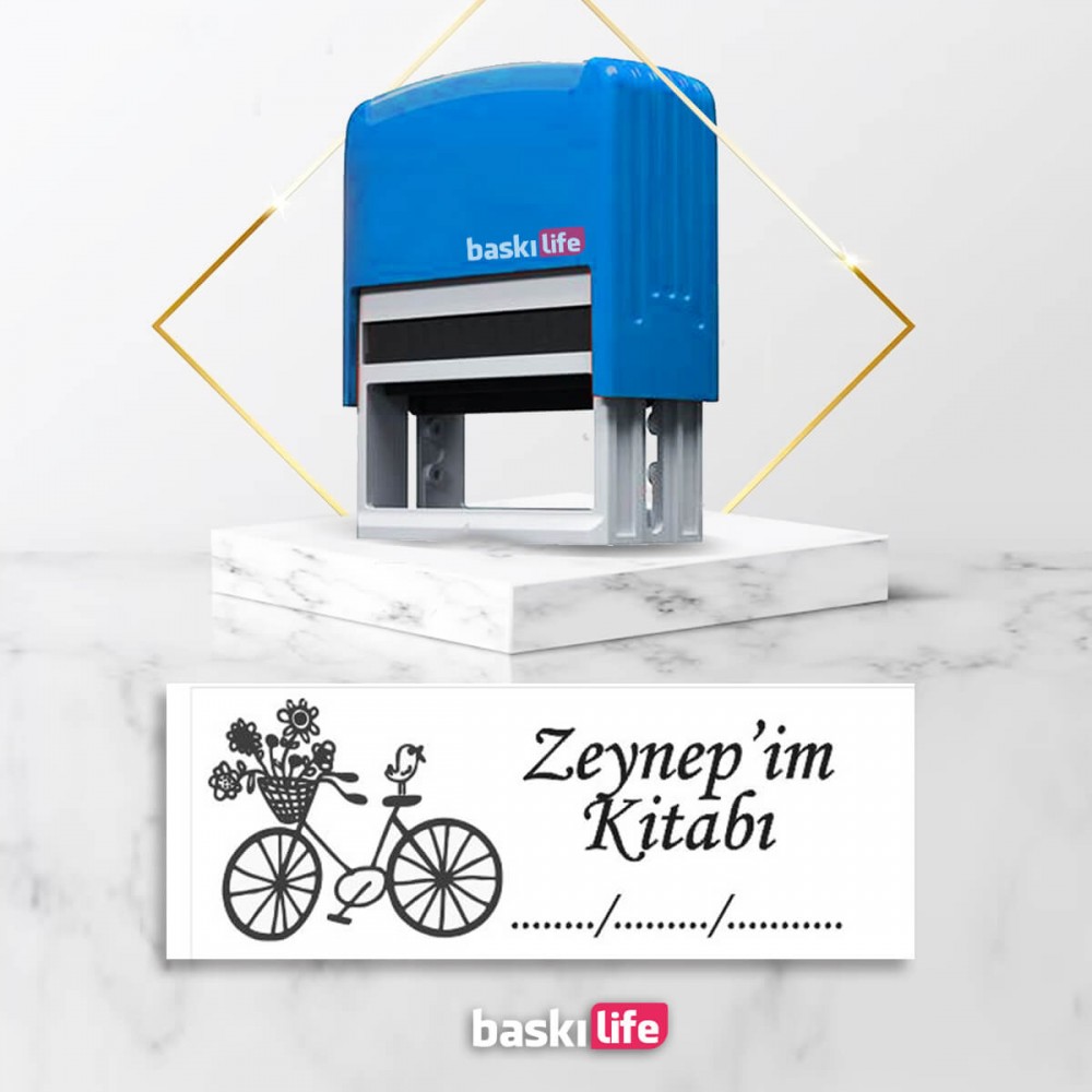 Bisiklet Otomatik Kitap Mührü Kitap Damgası Kişiye Özel Kaşe 