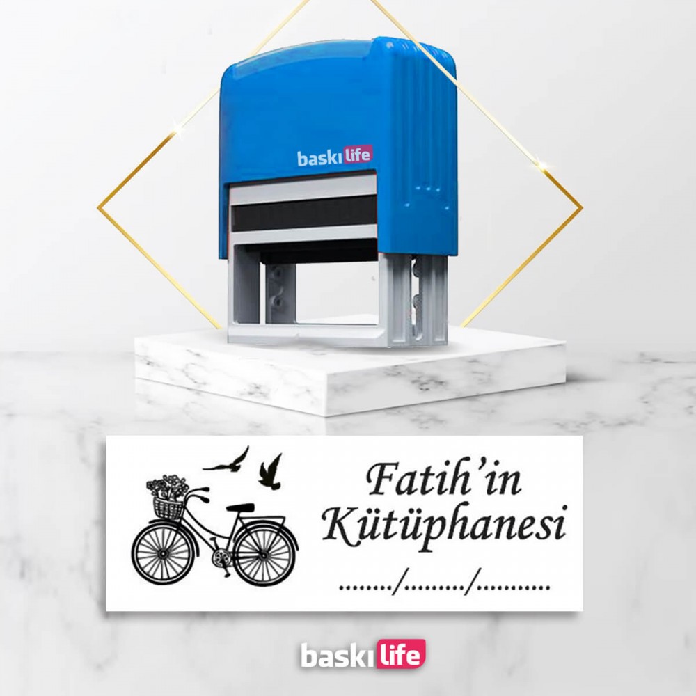 Bisiklet Kuşlar Otomatik Kitap Mührü Kitap Damgası Kişiye Özel Kaşe 