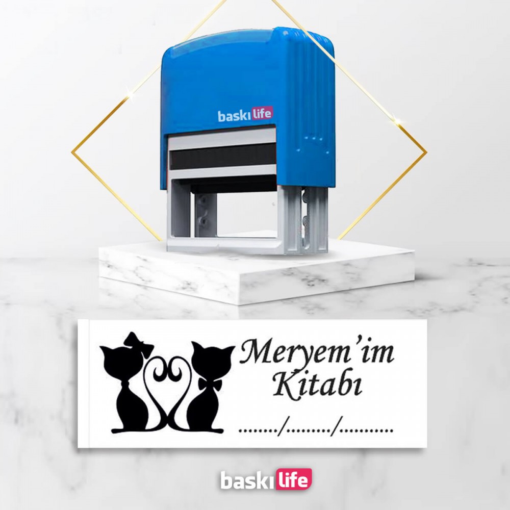 Kediler Otomatik Kitap Mührü Kitap Damgası Kişiye Özel Kaşe  Kediler Otomatik Kitap Mührü Kitap Damgası Kişiye Özel Kaşe