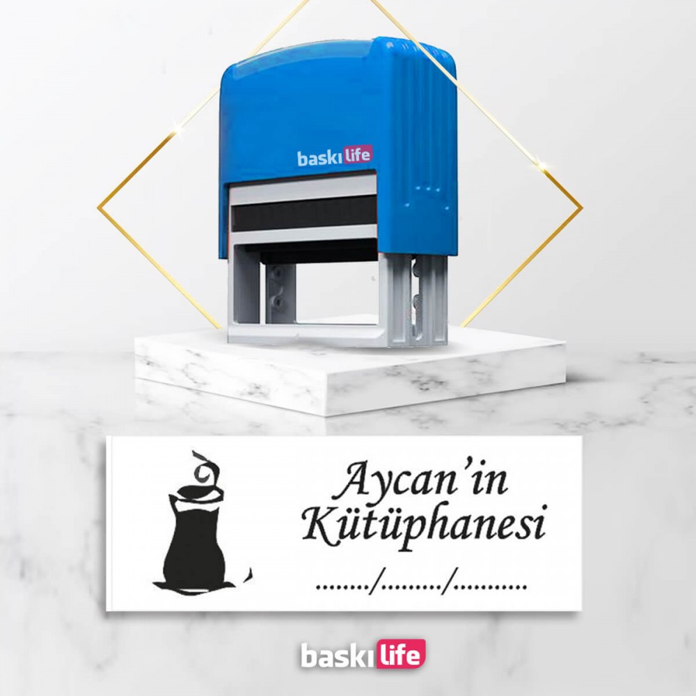 Çay Bardağı Otomatik Kitap Mührü Kitap Damgası Kişiye Özel Kaşe 