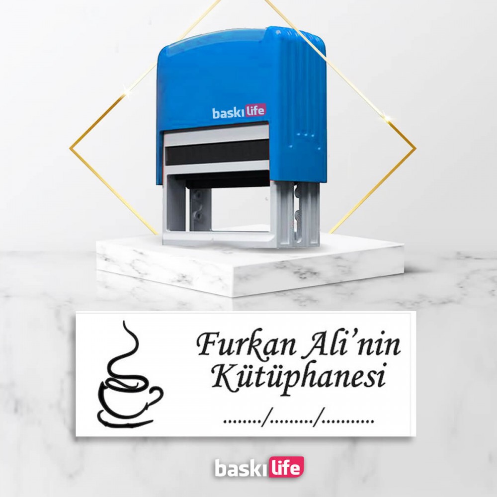 Kahve Otomatik Kitap Mührü Kitap Damgası Kişiye Özel Kaşe 