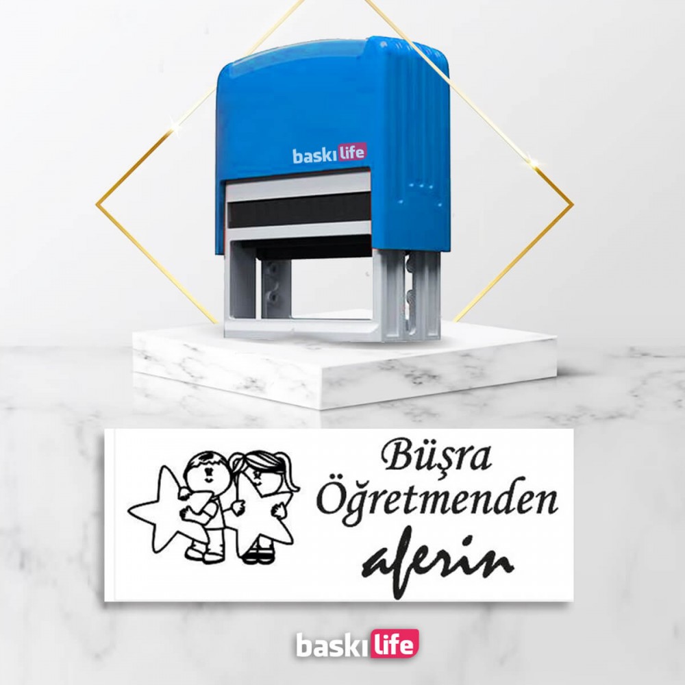 Öğretmen Aferin Otomatik Kitap Mührü Kitap Damgası Kişiye Özel Kaşe 