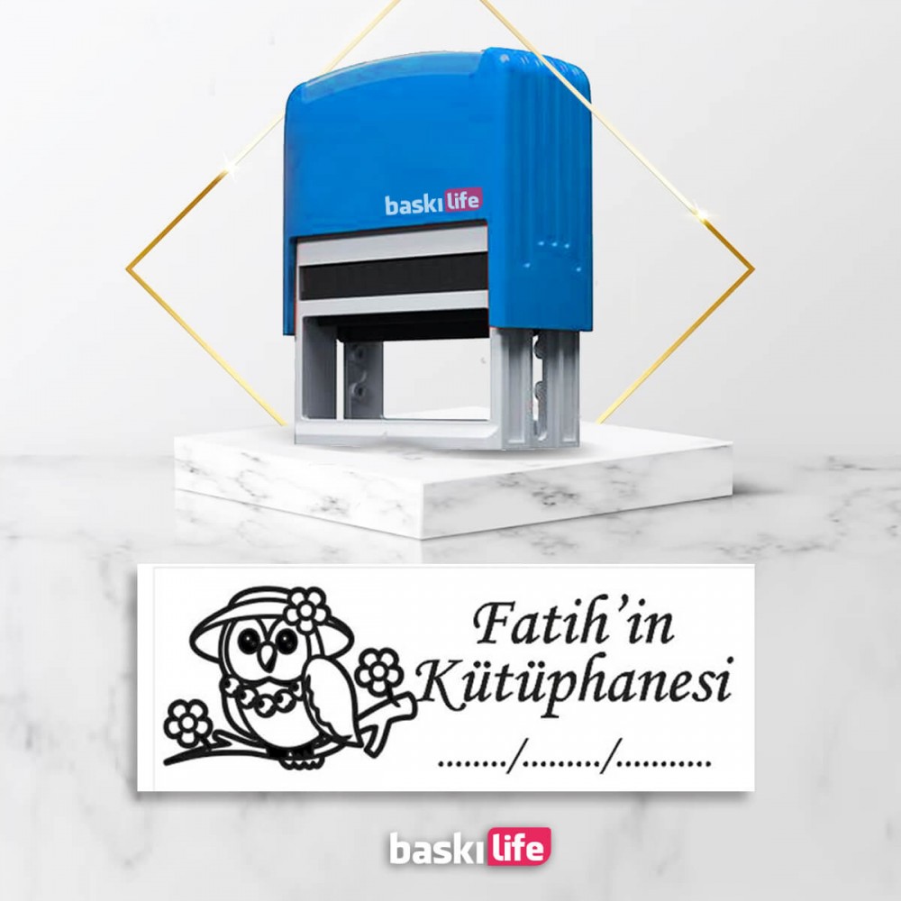 Baykuş Otomatik Kitap Mührü Kitap Damgası Kişiye Özel Kaşe 
