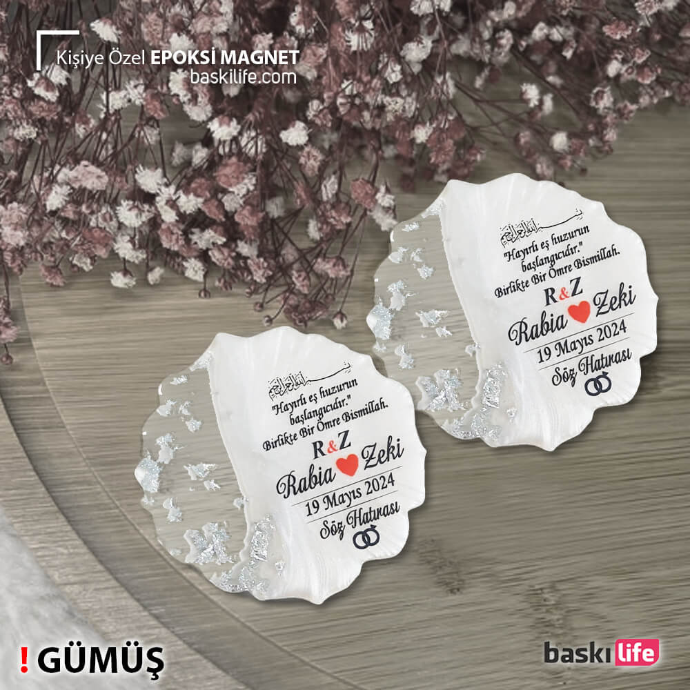 Kişiye Özel Epoksi Magnet Söz, Nişan, Nikah, Kına, Düğün Hediyesi - 23 Adet  GÜMÜŞ