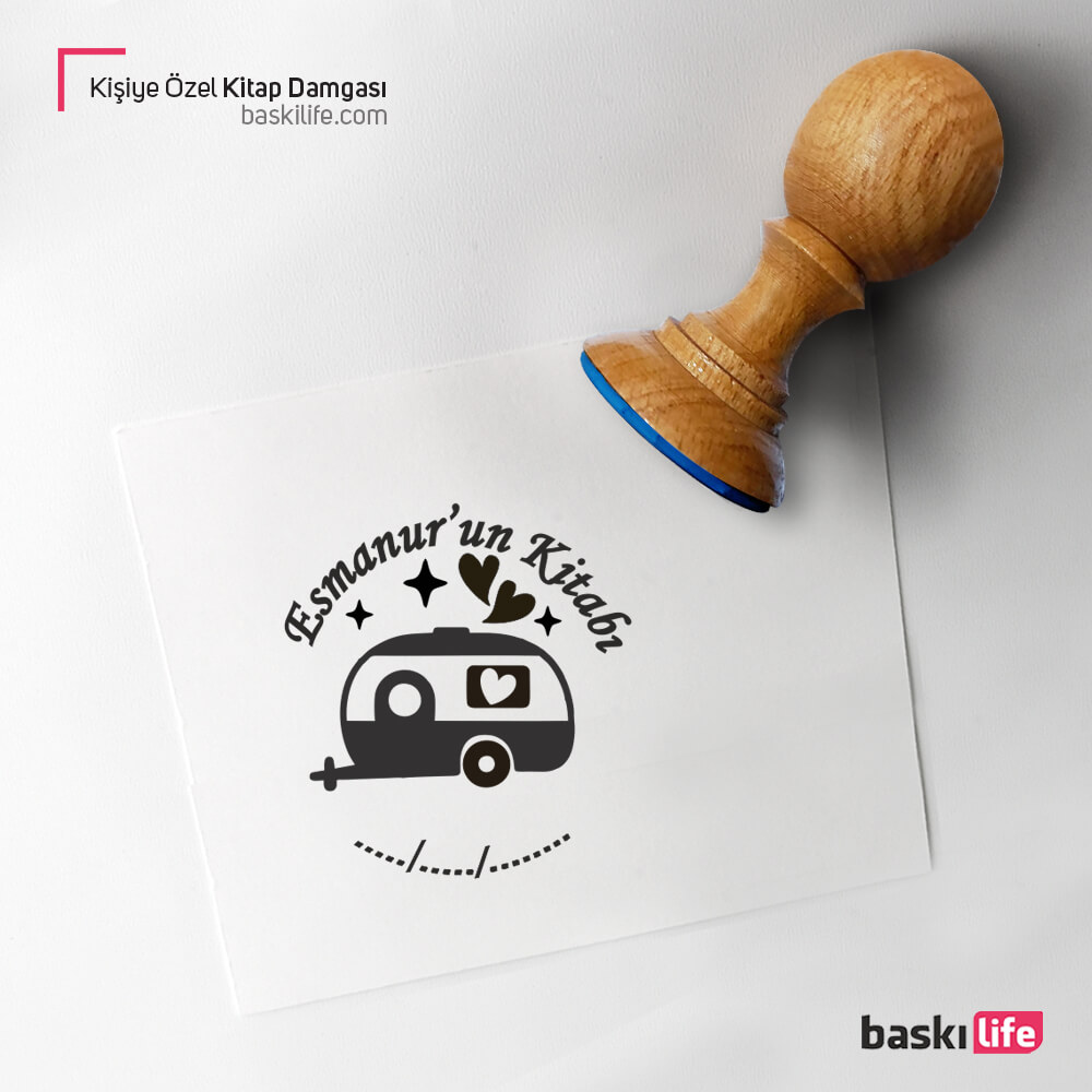 Karavan Kalp Kişiye Özel Kitap Kaşesi, Kitap Damgası, Kitap Mührü Karavan Kalp Kişiye Özel Kitap Kaşesi, Kitap Damgası, Kitap Mührü