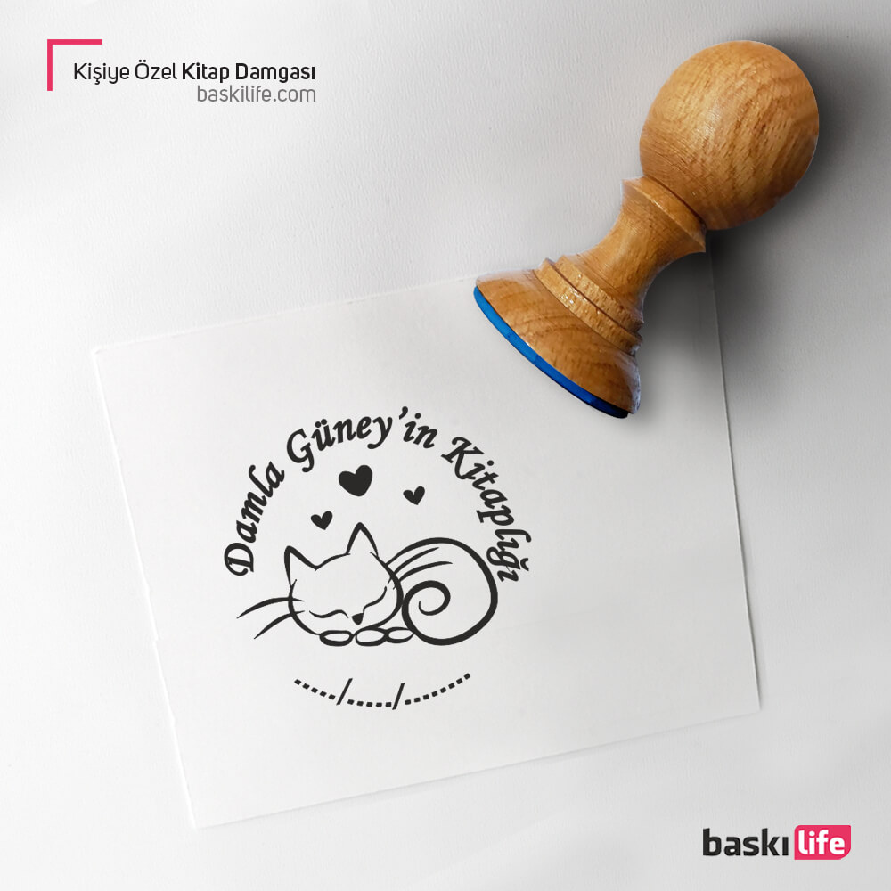 Kalp Kedi Kişiye Özel Kitap Kaşesi, Kitap Damgası, Kitap Mührü Kalp Kedi Kişiye Özel Kitap Kaşesi, Kitap Damgası, Kitap Mührü