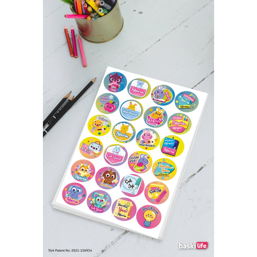 All Star Aferin Ödev Etiket Sticker Öğretmen Aferin Harikasın Etiketleri 210 Adet