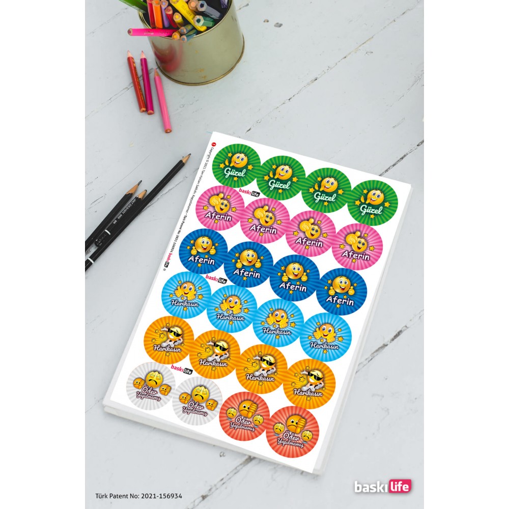 Yuvarlak Aferin Ödev Etiket Sticker Öğretmen Aferin Harikasın Etiketleri 210 Adet Yuvarlak Aferin Ödev Etiket Sticker Öğretmen Aferin Harikasın Etiketleri 210 Adet