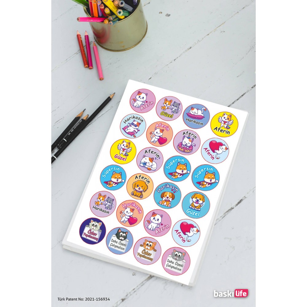 Sevimli Hayvanlar Kedi Köpek Ödev Etiket Sticker Öğretmen Aferin Harikasın Etiketleri 210 Adet  Sevimli Hayvanlar Kedi Köpek Ödev Etiket Sticker Öğretmen Aferin Harikasın Etiketleri 210 Adet