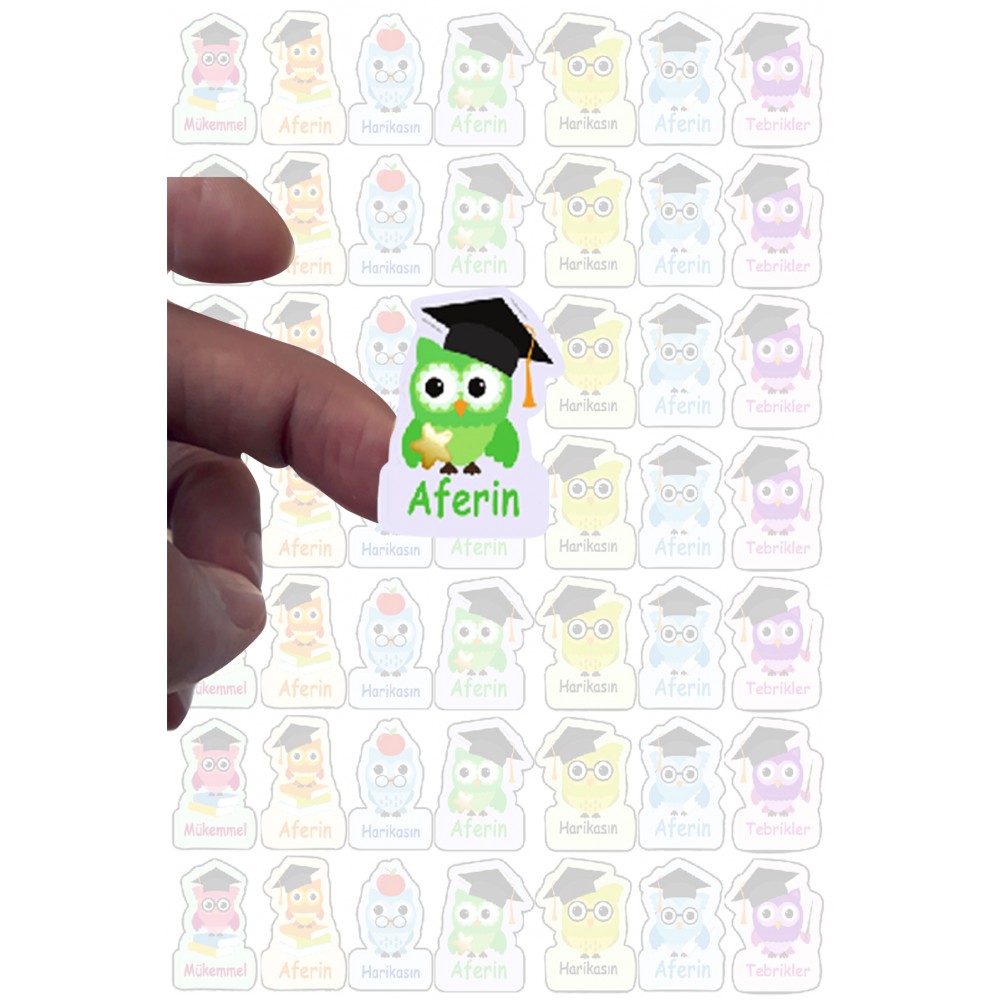 Ödev Etiket Baykuş Sticker Öğretmen Aferin Harikasın Etiketleri 196 Adet