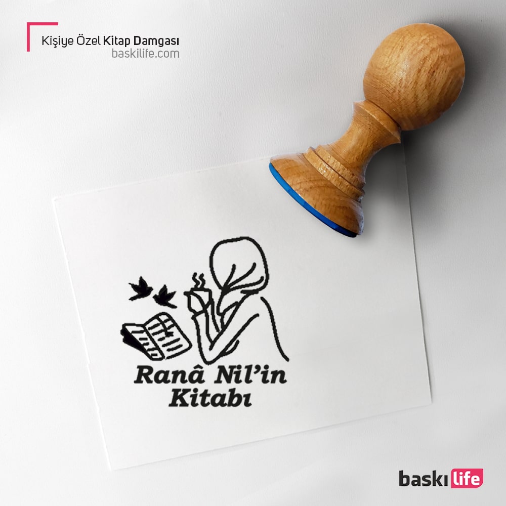 Kitap Okuyan Kız Kişiye Özel Kitap Kaşesi, Kitap Damgası, Kitap Mührü