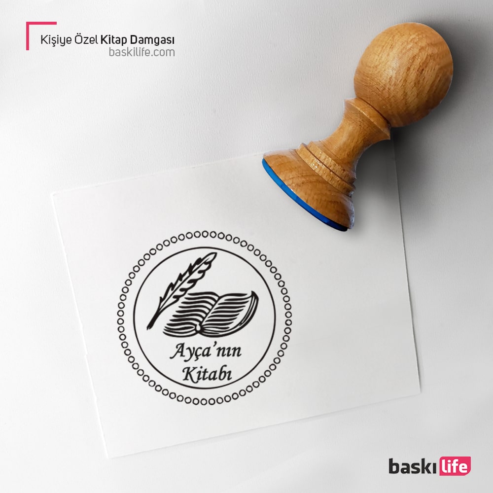 Tüy Kalem Kitap Kişiye Özel Kitap Kaşesi, Kitap Damgası, Kitap Mührü