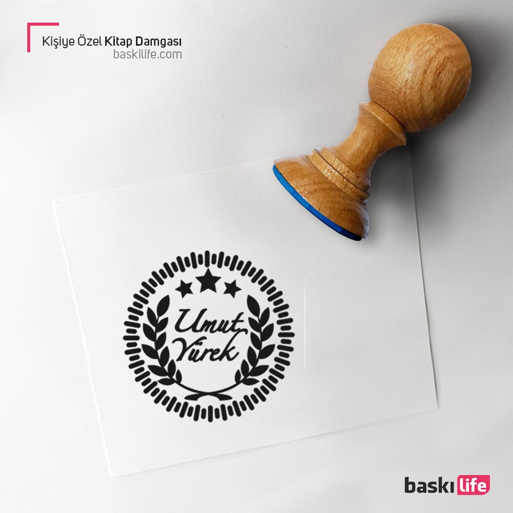 Başaklı Çerçeveli Kişiye Özel Kitap Kaşesi, Kitap Damgası, Kitap Mührü 152