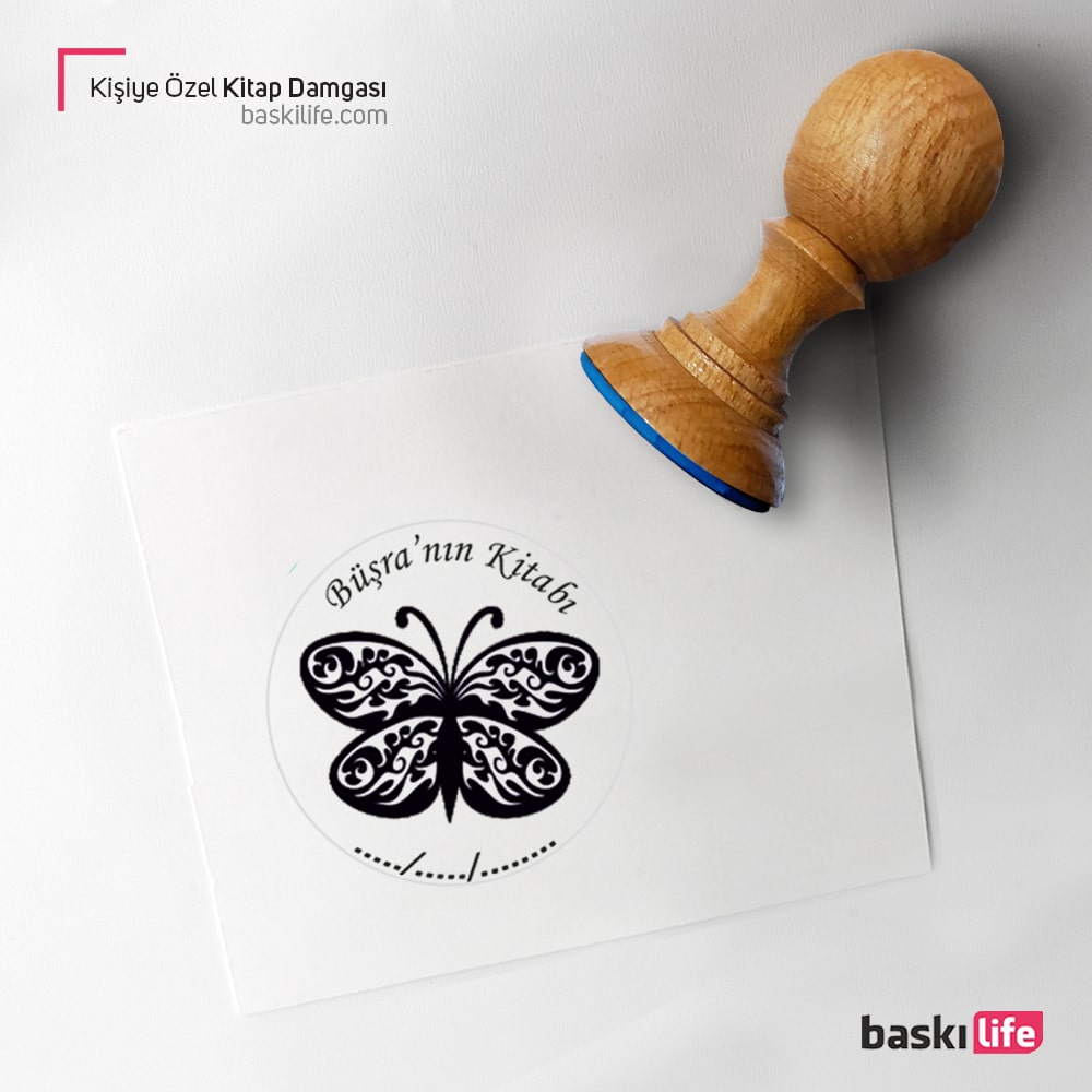 Kelebek Kişiye Özel Kitap Kaşesi, Kitap Damgası, Kitap Mührü