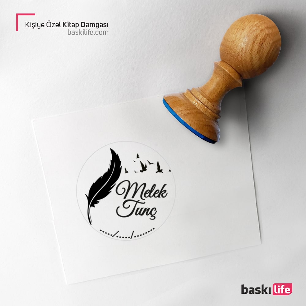  Kuş Tüyü Kişiye Özel Kitap Kaşesi, Kitap Damgası, Kitap Mührü 180