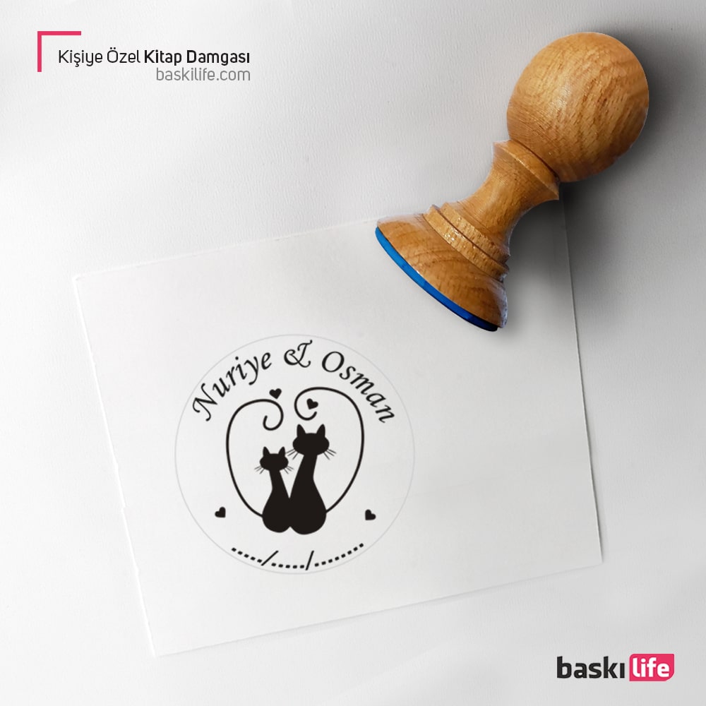 Kedi Sevgili Kişiye Özel Kitap Kaşesi, Kitap Damgası, Kitap Mührü 1