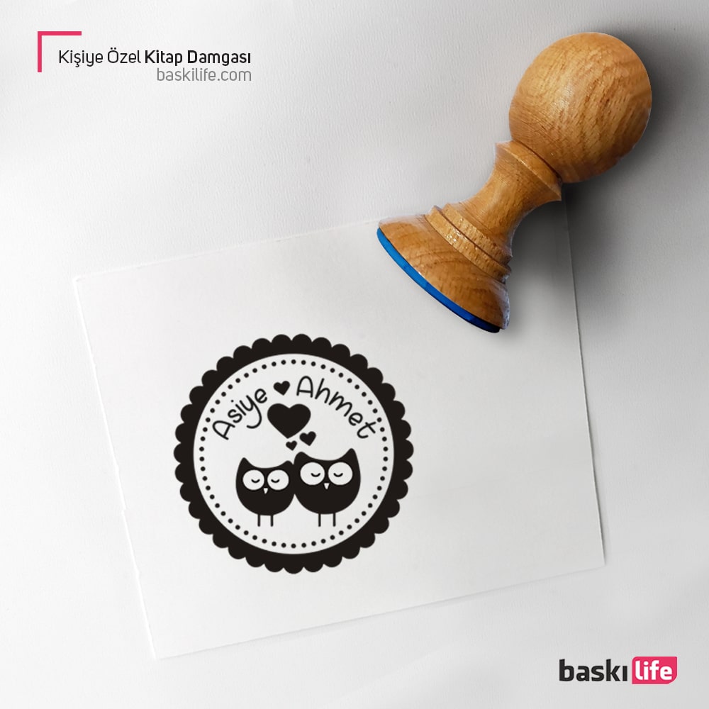 Sevgili Baykuşlar Kişiye Özel Kitap Kaşesi, Kitap Damgası, Kitap Mührü 1