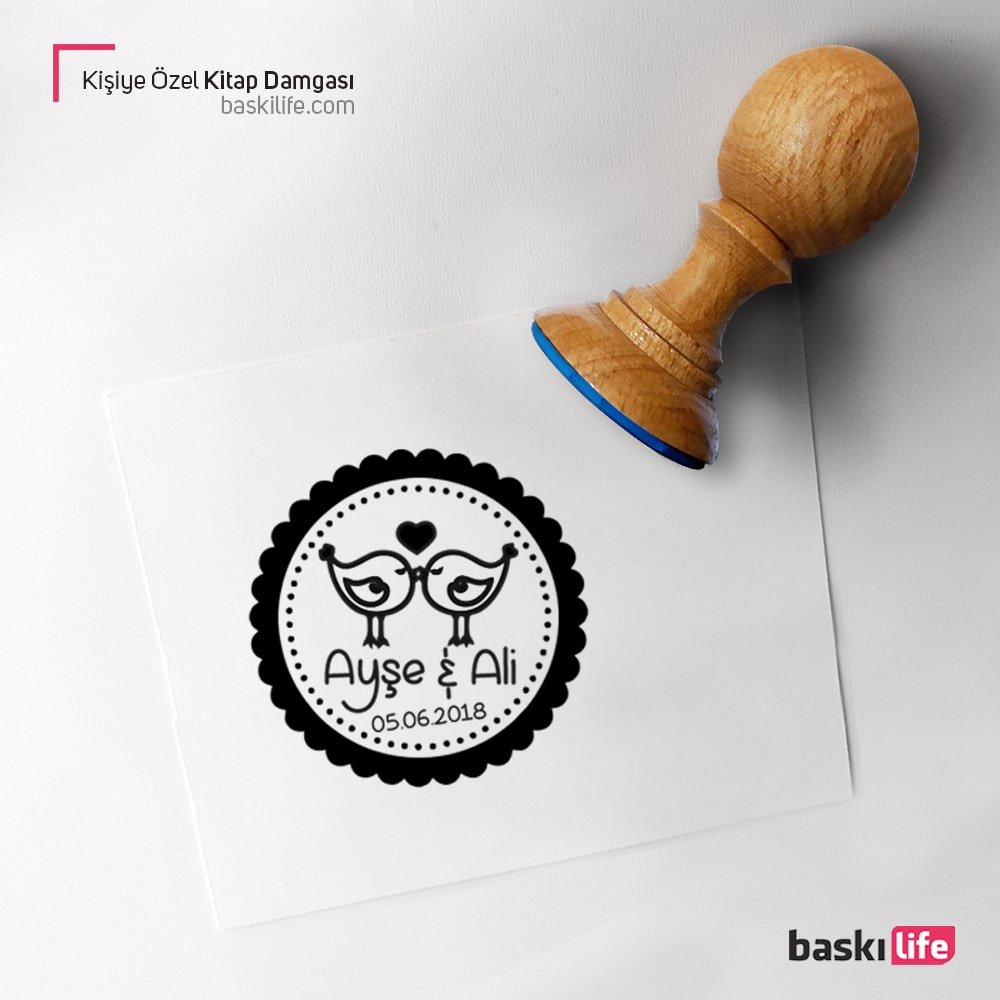 Sevgili Kuşlar Kişiye Özel Kitap Kaşesi, Kitap Damgası, Kitap Mührü 1