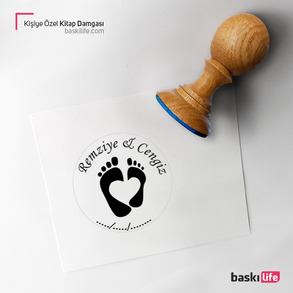 Ayak İzi Sevgili Kişiye Özel Kitap Kaşesi, Kitap Damgası, Kitap Mührü 200