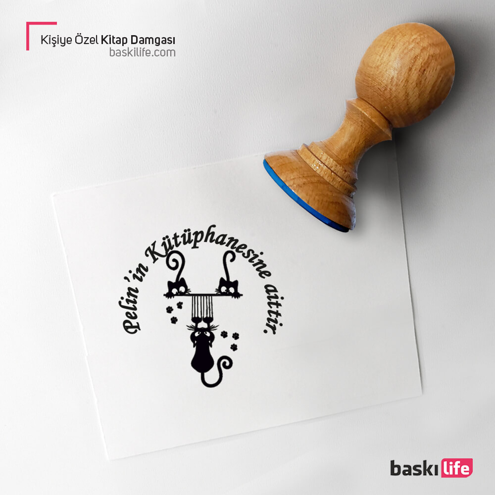 Kediler Kişiye Kahve Ağaç Kitap Kaşesi, Kitap Damgası, Kitap Mührü   Kediler Kişiye Kahve Ağaç Kitap Kaşesi, Kitap Damgası, Kitap Mührü
