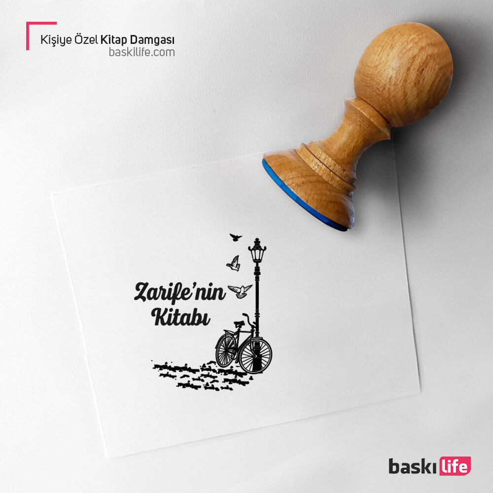 Bisiklet Lamba Kişiye Kahve Ağaç Kitap Kaşesi, Kitap Damgası, Kitap Mührü  Bisiklet Lamba Kişiye Kahve Ağaç Kitap Kaşesi, Kitap Damgası, Kitap Mührü