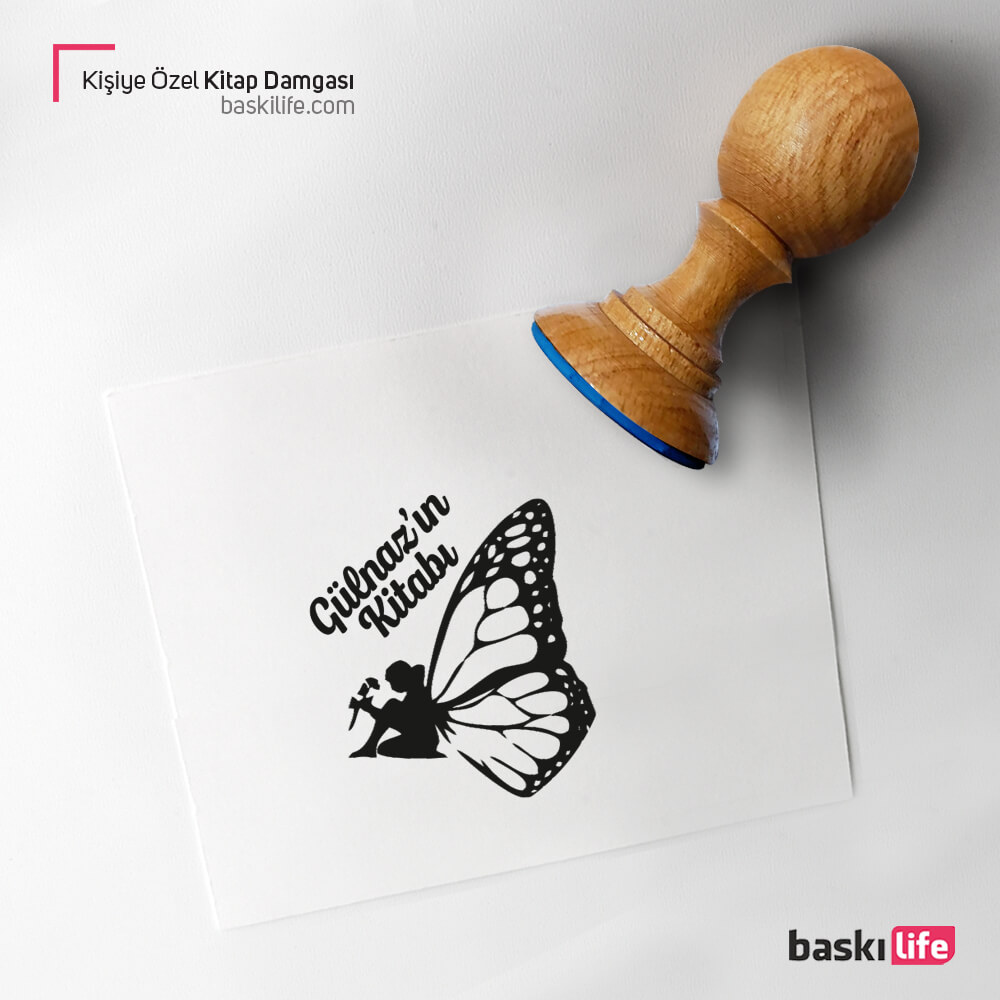 Kelebek Kız Kişiye Kahve Ağaç Kitap Kaşesi, Kitap Damgası, Kitap Mührü