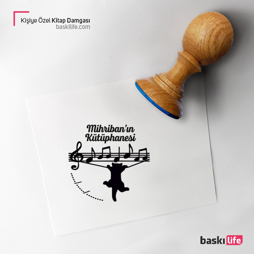 Müzik Nota Kedi Kişiye Özel Kitap Kaşesi, Kitap Damgası, Kitap Mührü Müzik Nota Kedi Kişiye Özel Kitap Kaşesi, Kitap Damgası, Kitap Mührü