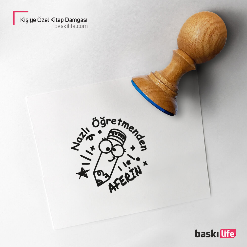 Öğretmen Aferin Ahşap Kişiye Özel Kitap Kaşesi, Kitap Damgası, Kitap Mührü Öğretmen Aferin Ahşap Kişiye Özel Kitap Kaşesi, Kitap Damgası, Kitap Mührü