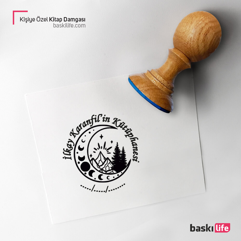 Ay Manzara Kişiye Özel Kitap Kaşesi, Kitap Damgası, Kitap Mührü Ay Manzara Kişiye Özel Kitap Kaşesi, Kitap Damgası, Kitap Mührü