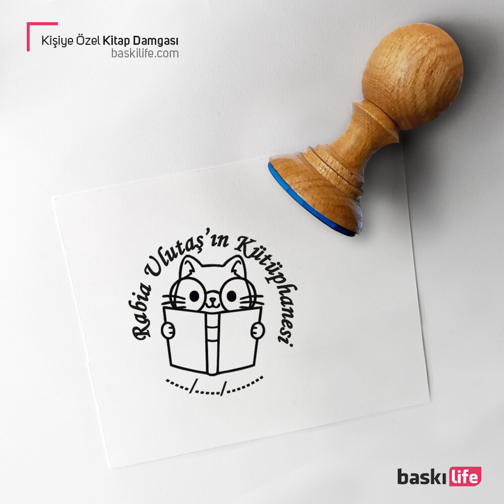 Kişiye Özel Kitap Kaşesi, Kitap Damgası, Kitap Mührü Kedi   Kişiye Özel Kitap Kaşesi, Kitap Damgası, Kitap Mührü Kedi