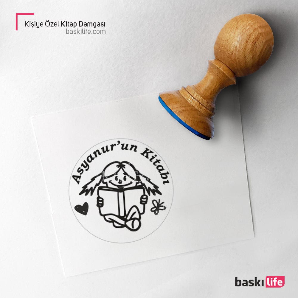 Küçük Kız Kişiye Özel Kitap Kaşesi, Kitap Damgası, Kitap Mührü 