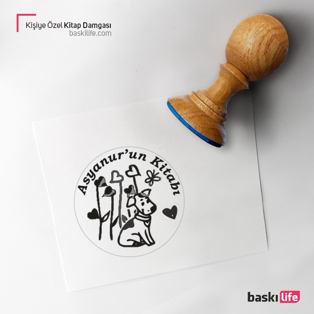 Sevimli Köpek Kişiye Özel Kitap Kaşesi, Kitap Damgası, Kitap Mührü