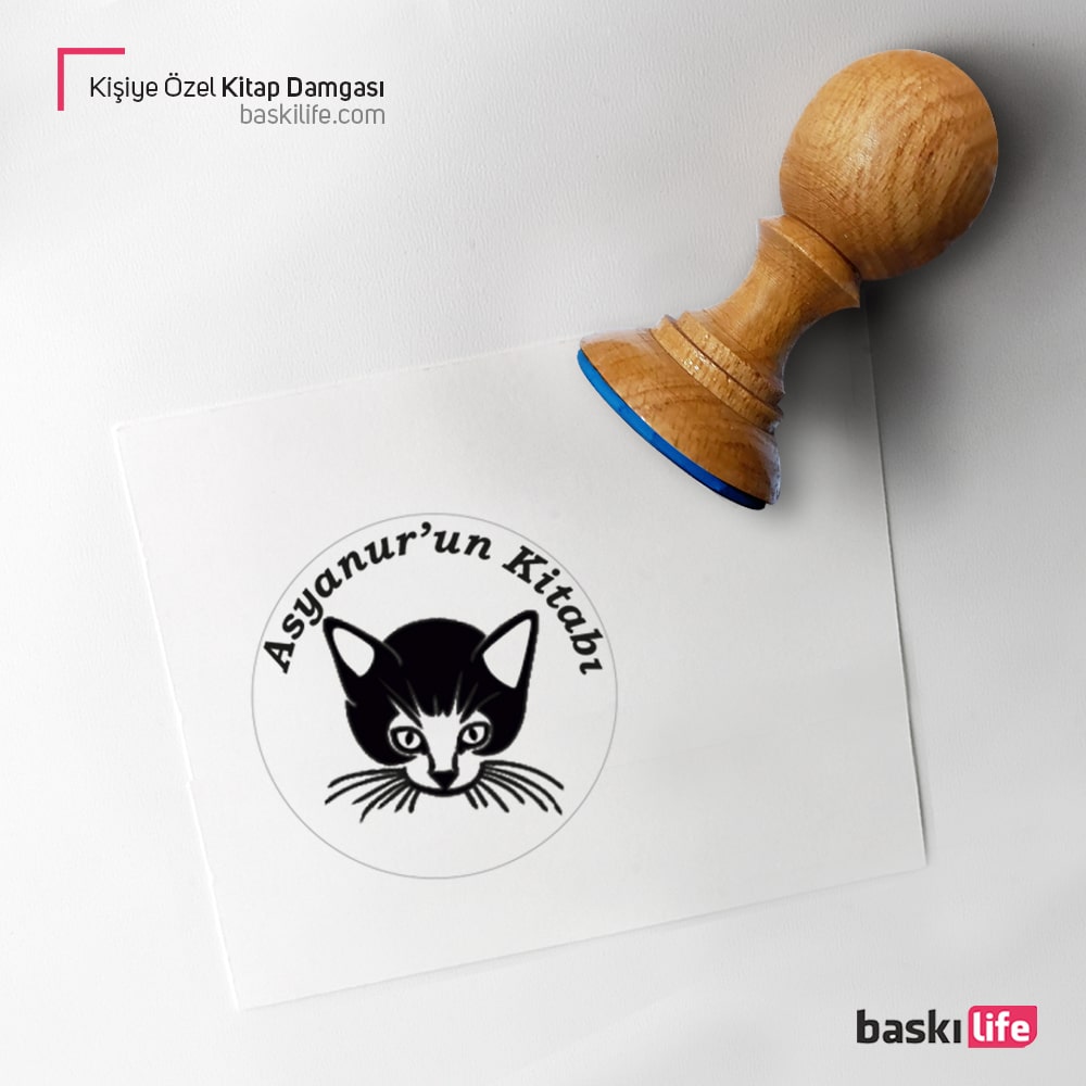 Kedi Kişiye Özel Kitap Kaşesi, Kitap Damgası, Kitap Mührü