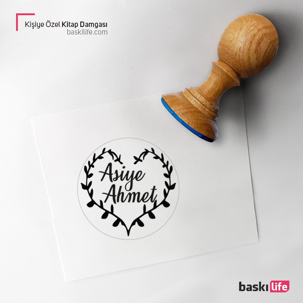 Kalp Kişiye Özel Kitap Kaşesi, Kitap Damgası, Kitap Mührü