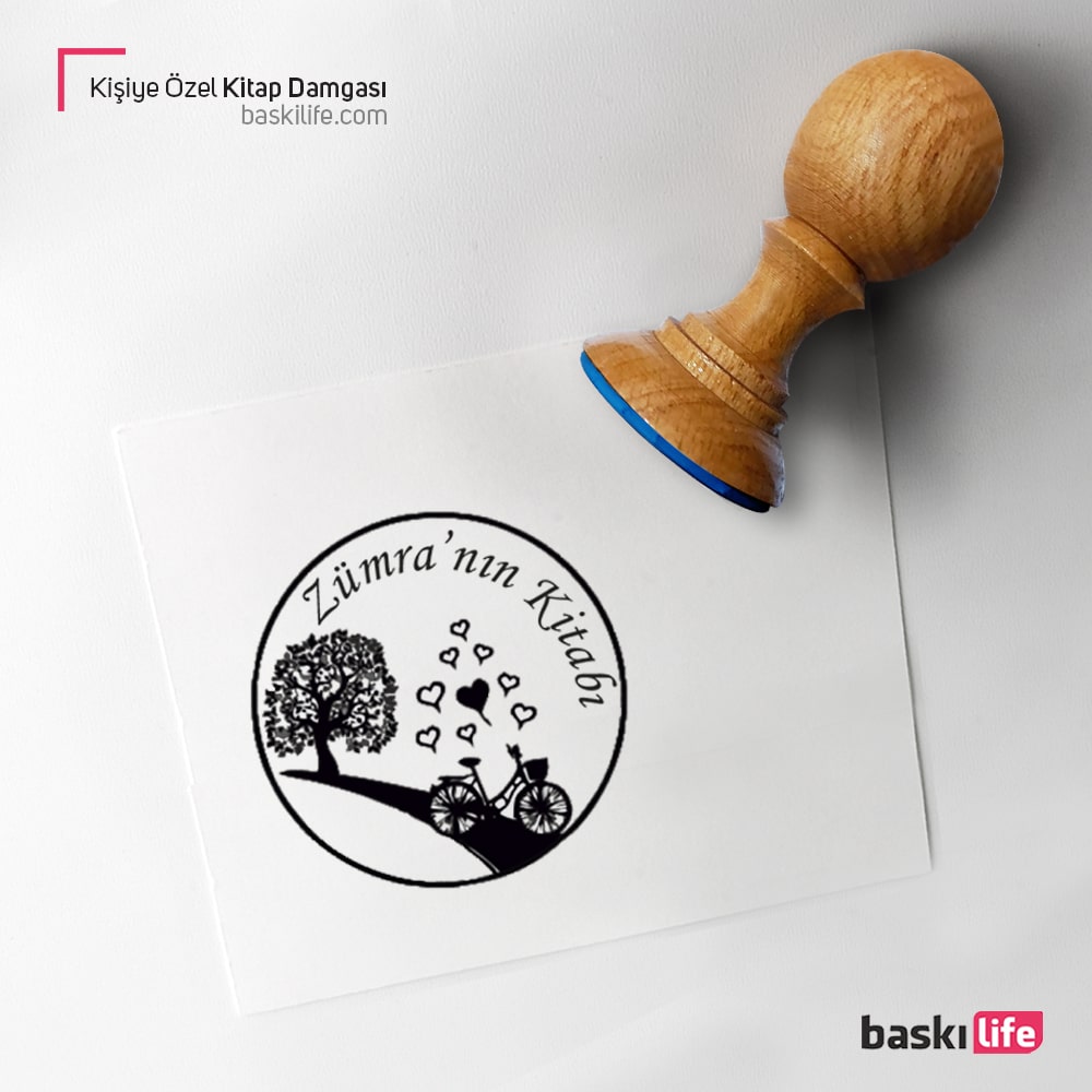Kişiye Özel Bisiklet Ağaç Kitap Kaşesi, Kitap Damgası, Kitap Mührü   Kişiye Özel Bisiklet Ağaç Kitap Kaşesi, Kitap Damgası, Kitap Mührü
