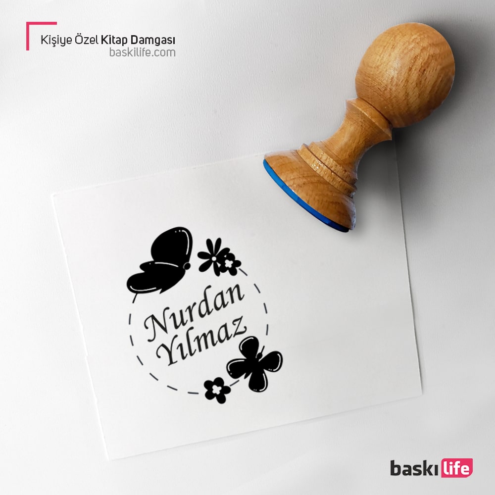 Kişiye Özel Kelebek Kitap Kaşesi, Kitap Damgası, Kitap Mührü   Kişiye Özel Kelebek Kitap Kaşesi, Kitap Damgası, Kitap Mührü