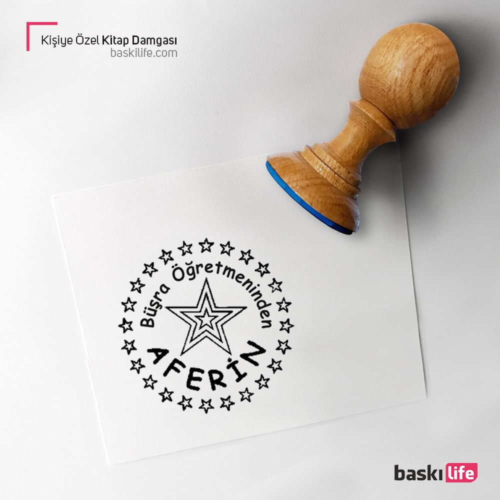 Yıldızlı Aferin Öğretmen Kitap Kaşesi, Kitap Damgası, Kitap Mührü