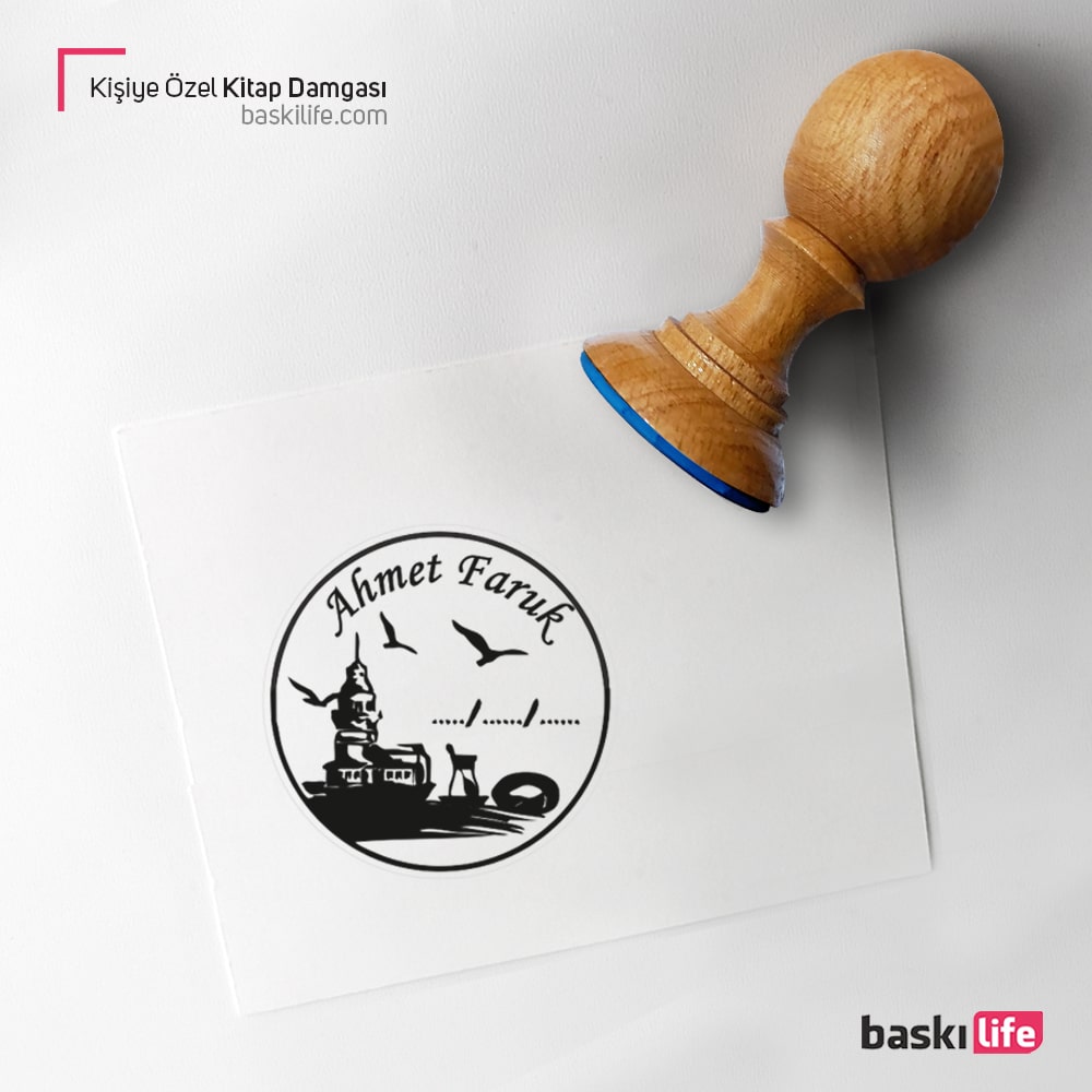 Kişiye Özel Kız Kulesi Simit Çay Kitap Kaşesi, Kitap Damgası, Kitap Mührü   Kişiye Özel Kız Kulesi Simit Çay Kitap Kaşesi, Kitap Damgası, Kitap Mührü