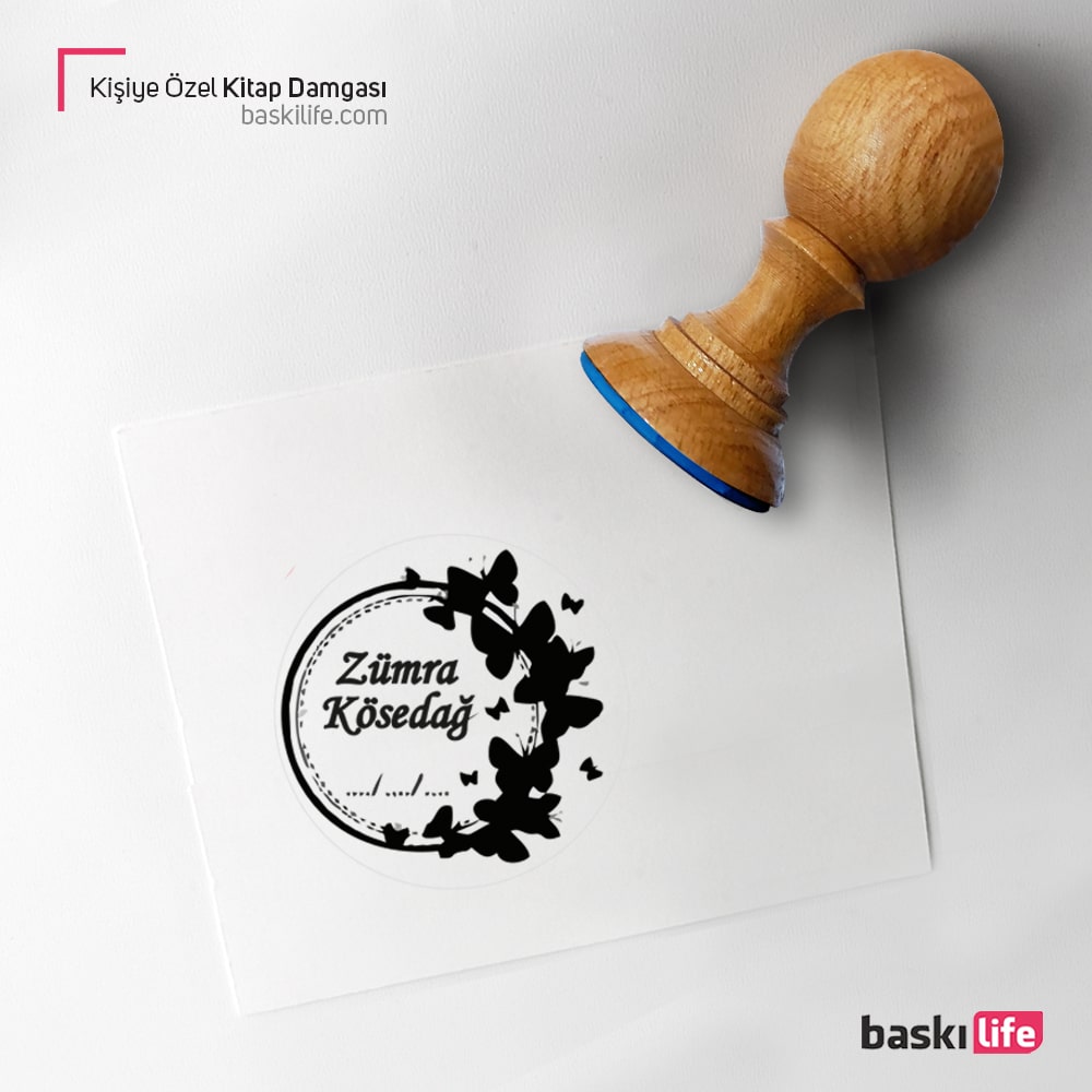Kelebek Çerçeve Kitap Kaşesi, Kitap Damgası, Kitap Mührü