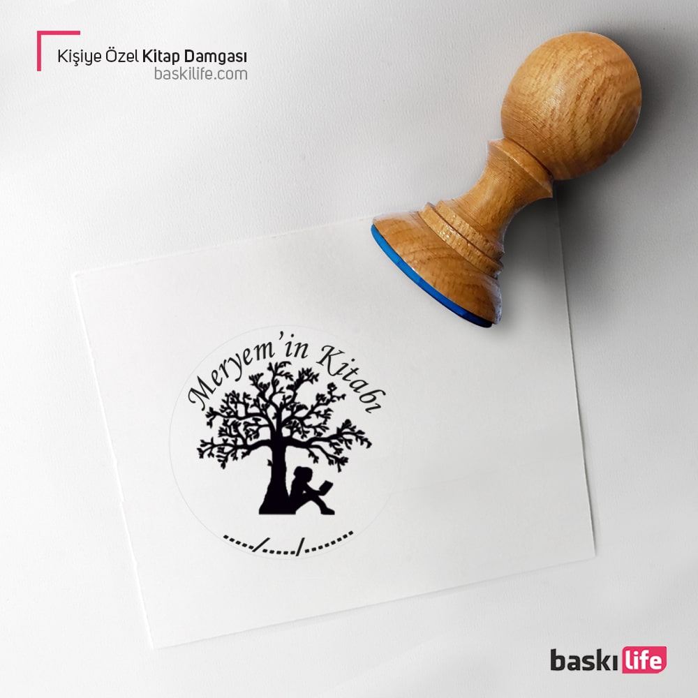 Ağaç Dibi Kitap Okuyan Mühür Kitap Kaşesi, Kitap Damgası, Kitap Mührü