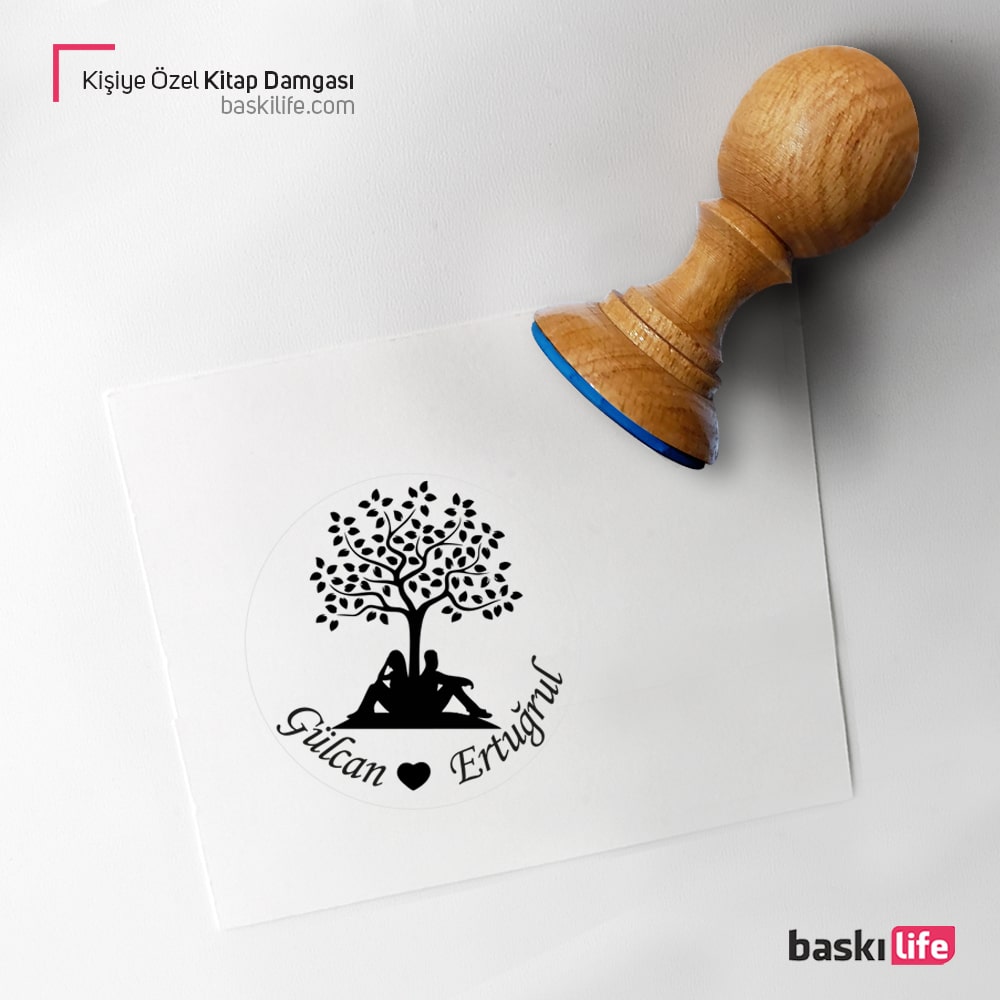 Kitap Okuyan Çift Mühür Kitap Kaşesi, Kitap Damgası, Kitap Mührü