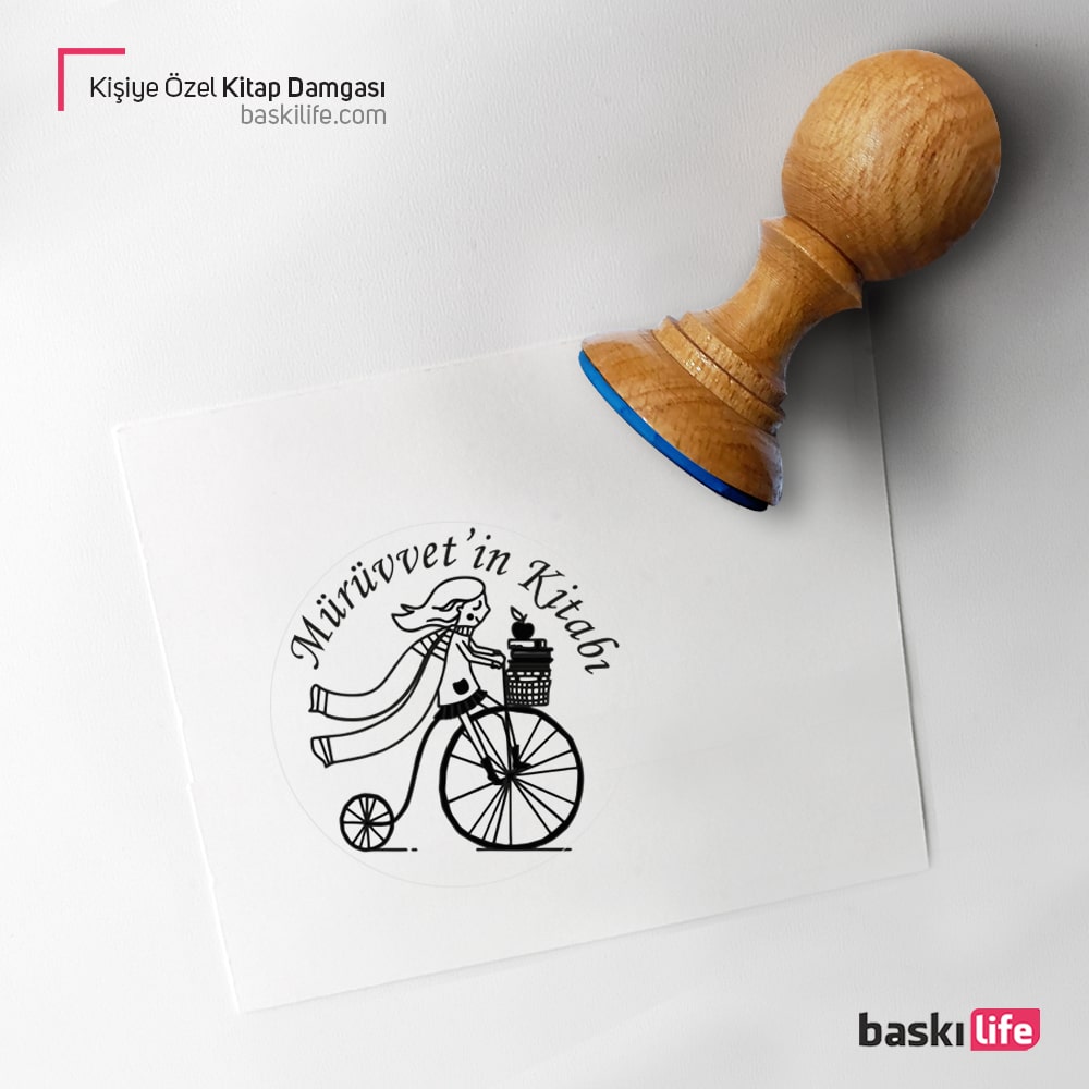 Kız Bisiklet Mühür Kitap Kaşesi, Kitap Damgası, Kitap Mührü
