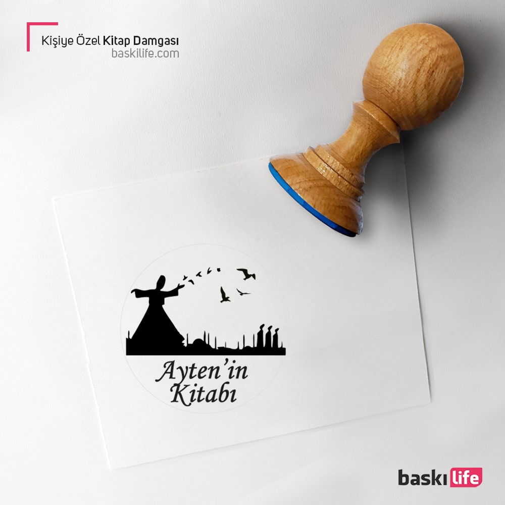 Semazen Mevlana Mühür Kitap Kaşesi, Kitap Damgası, Kitap Mührü