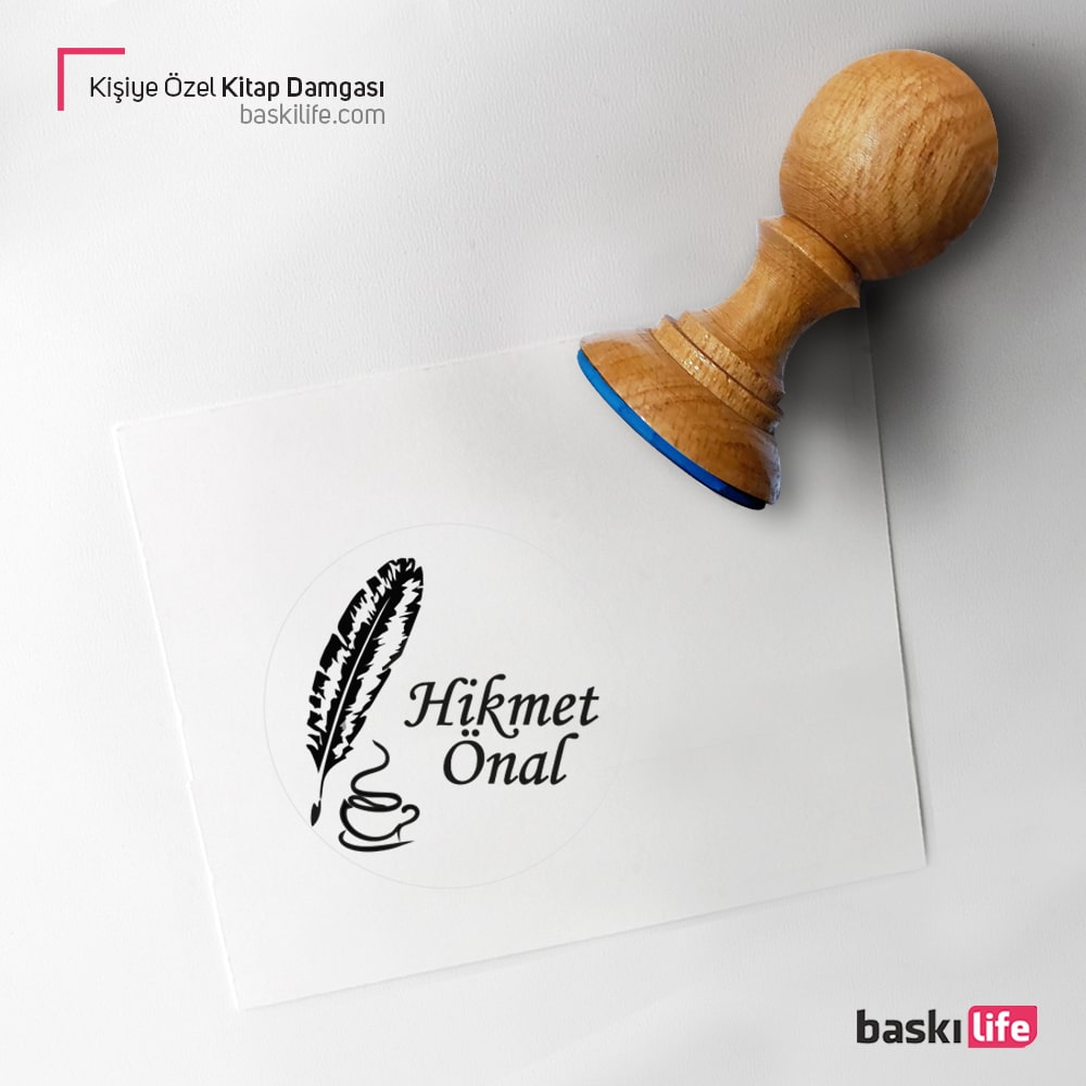 Kuş Tüyü Kahve Mühür Kitap Kaşesi, Kitap Damgası, Kitap Mührü